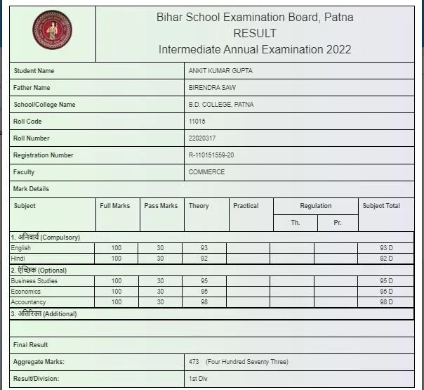 Bihar Board 12th Commerce Topper Ankit Kumar Gupta Result
