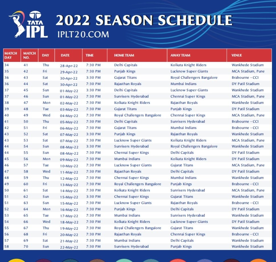 IPL 2022 Time Table