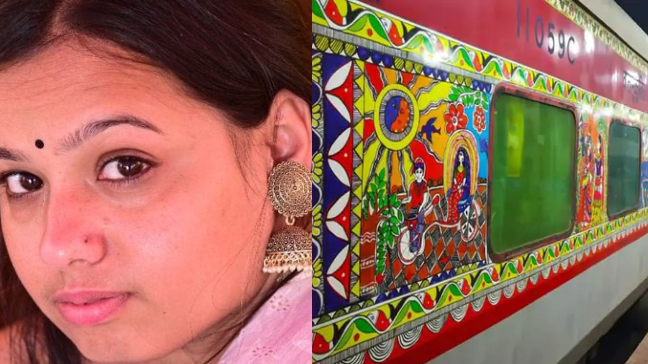 Sinni Sosya makes Mithila paintings on Rajdhani Express