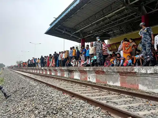 People gathered at Janakpur station in Nepal