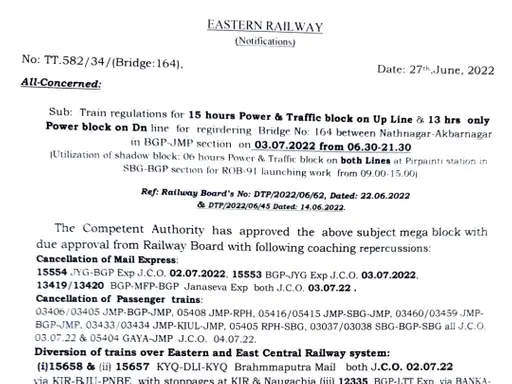 Railways has canceled the operation of a total of 16 trains on this route.