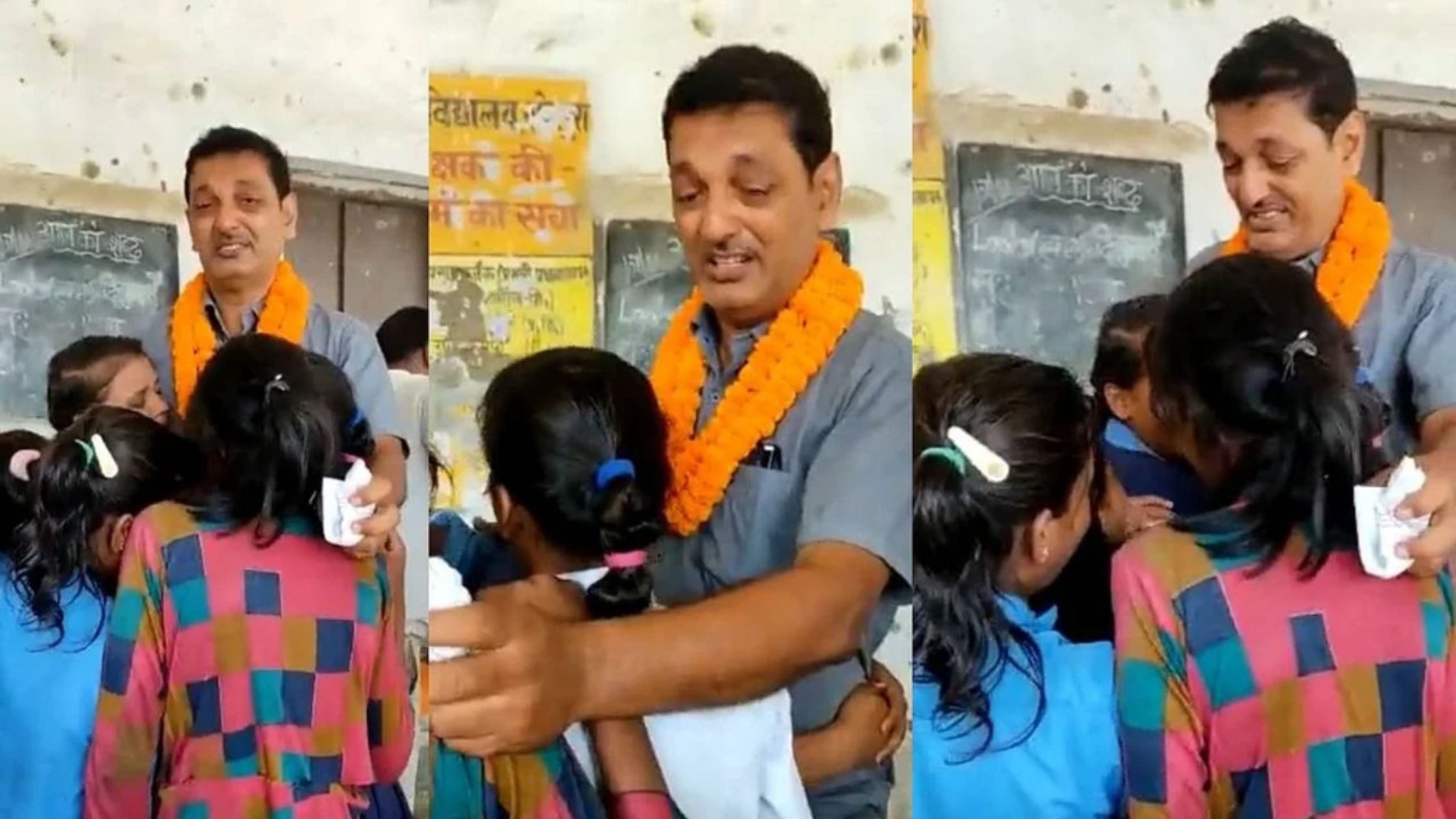 viral video of students started crying after after transfer of principal