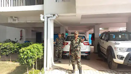 Police personnel present outside Daya Shankars house in Danapur